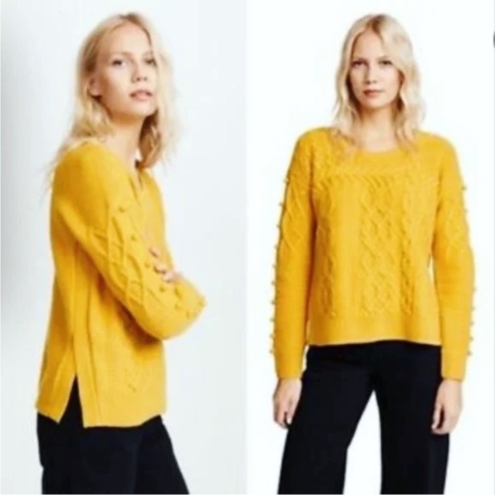 Madewell Open Side Bobble Yellow Wool Cable Knit Sweater